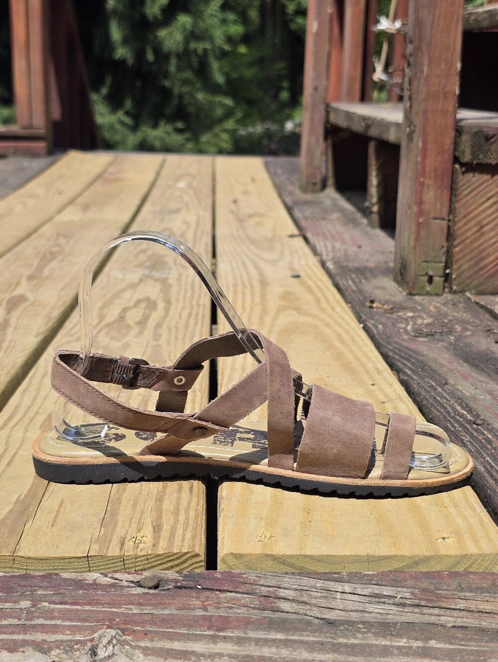 SOREL, Ella Criss Cross Toe Loop Sandal, Brown Leather, Sz 6.5 - Picture 5 of 10